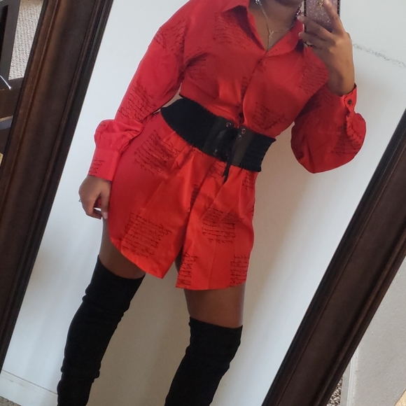Gorgeous Red🌹Handwriting Pleated Shirt Dress - Picture 4 of 8